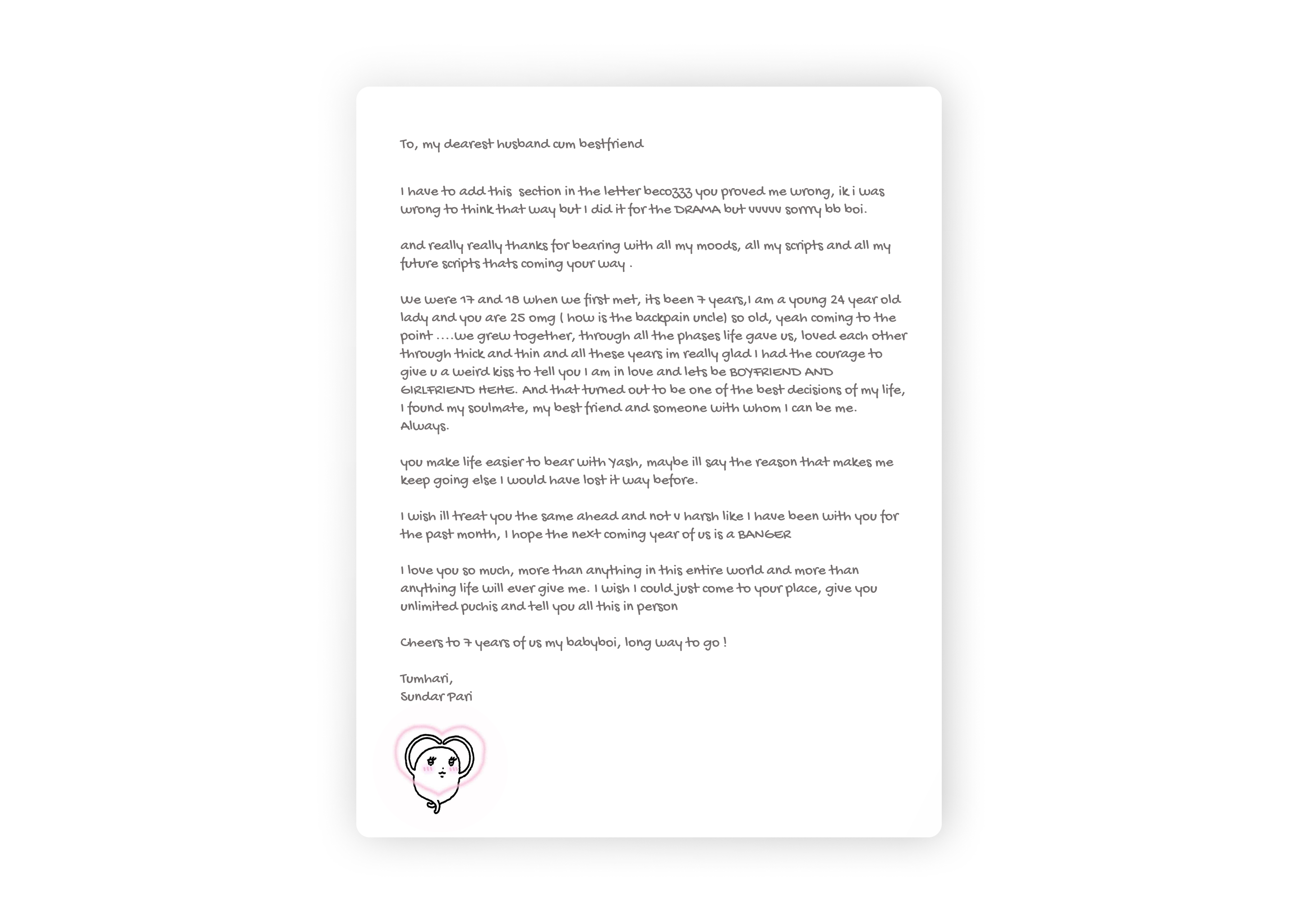 A personal handwritten-style letter